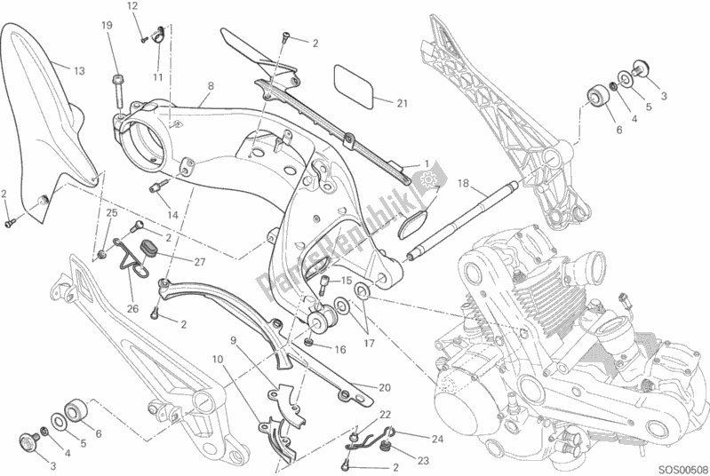 Alle onderdelen voor de Zwenkarm van de Ducati Monster 796 ABS Thailand 2015